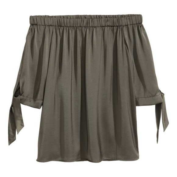 Off-shoulder top in Khaki Green (S) - Picture 1 of 3